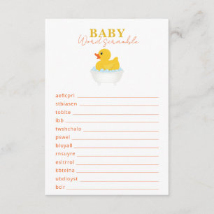Carte D'accompagnement Rubber Duck Baby shower Word Scramble Jeu - Yello