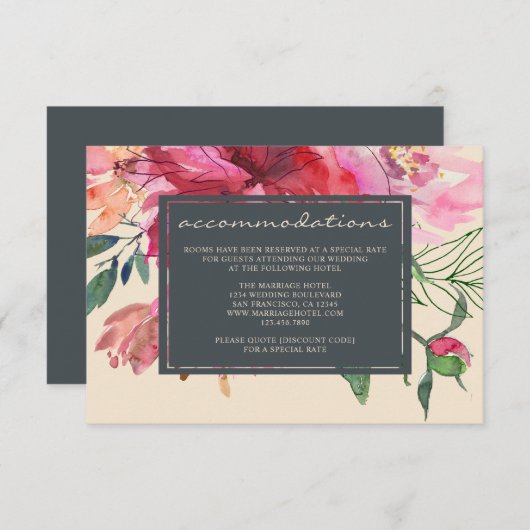 Carte D'accompagnement Ruby Pink Peony Botanical Mariage d'ivoire (Devant / Derrière)