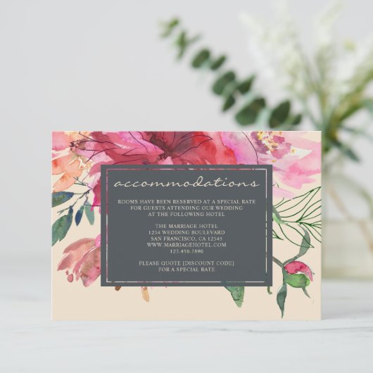 Carte D'accompagnement Ruby Pink Peony Botanical Mariage d'ivoire (Debout devant)