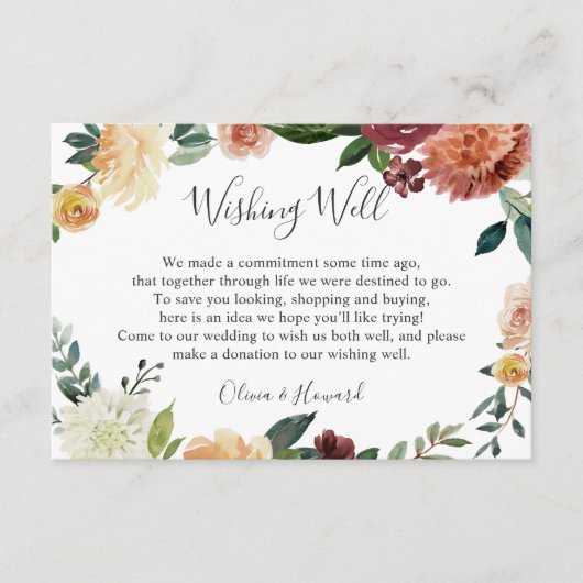 Carte D'accompagnement Russe Bourgogne Orange Mariage Floral Wishing well (Devant)