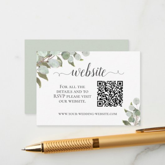 Carte D'accompagnement Russe Eucalyptus Site Mariage QR Code (Devant/Arrière en situation)