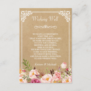 Carte D'accompagnement Russe Floral Kraft Mariage Wishing well