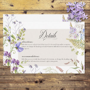 Carte D'accompagnement Russe Lavender Sage Fleur sauvage Détails blancs