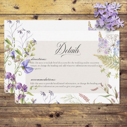 Carte D'accompagnement Russe Lavender Sage Fleur sauvage Détails blancs