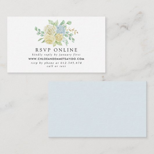 Carte D'accompagnement Russe Rose Hydrangea Site Mariage RSVP (Devant / Derrière)