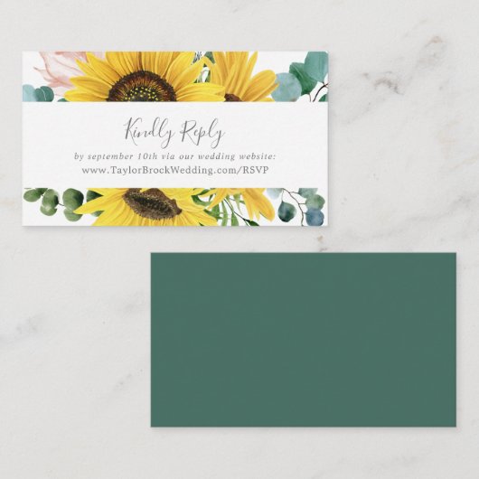 Carte D'accompagnement Russe Sunflower Eucalyptus Site Mariage RSVP (Devant / Derrière)