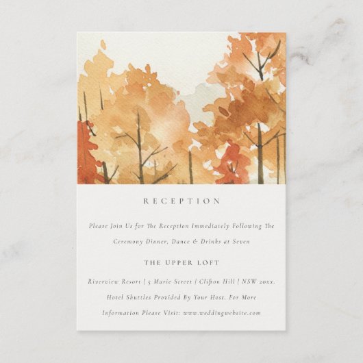 Carte D'accompagnement Rust Orange Jaune Automne Arbres Mariage Réception (Devant)