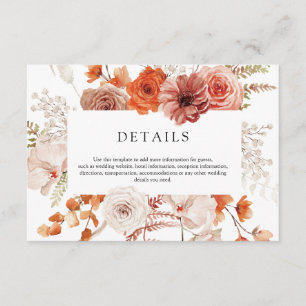 Carte D'accompagnement Rust Orange Terracotta Floral Détails Mariage