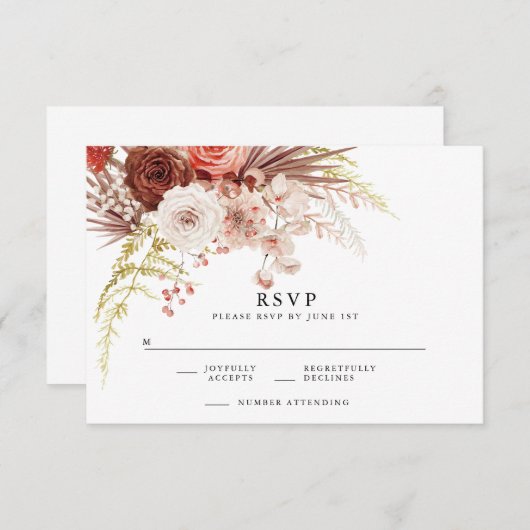 Carte D'accompagnement Rust Orange Terracotta Floral Wedding RSVP (Devant / Derrière)
