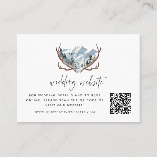Carte D'accompagnement Rustic Antlers Mountain Site Mariage QR Code (Devant)