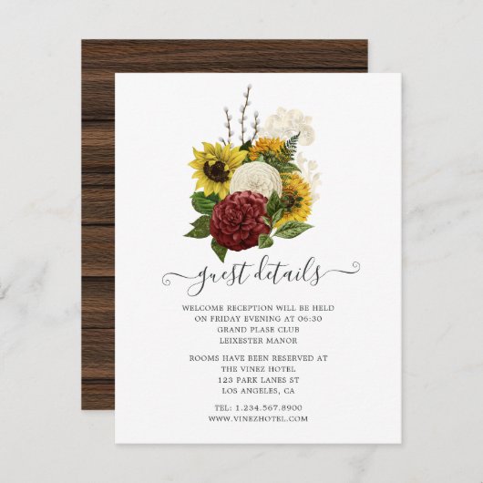 Carte D'accompagnement Rustic Automne - Automne Floral Mariage Détails su (Devant / Derrière)