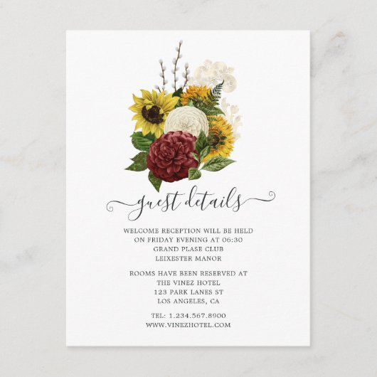 Carte D'accompagnement Rustic Automne - Automne Floral Mariage Détails su (Devant)