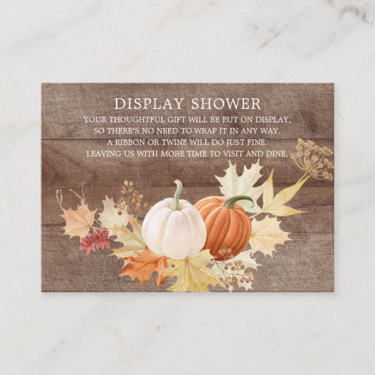 Carte D'accompagnement Rustic Automne laisse Citrouille affichage douche (Devant)