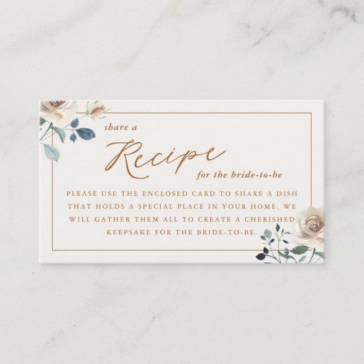Carte D'accompagnement Rustic Autumn Floral Bridal Shower Recipe Request (Devant)