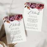 Carte D'accompagnement Rustic Autumn Marsala Floral Détails du Mariage<br><div class="desc">Fournissez à vos invités toutes les informations importantes dans le style avec cette carte de détails mariages floraux d'automne rustique, avec une bordure supérieure de fleurs de chute d'aquarelle et feuillage dans des tons riches de bordeaux, marsala, violet, marron et orange. Le mot "Details" est élégamment affiché dans la calligraphie...</div>