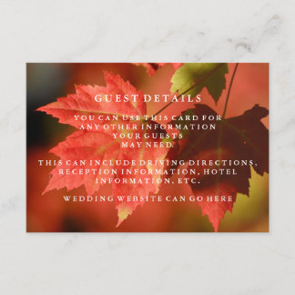 Carte D'accompagnement Rustic Autumn quitte le Mariage de automne Détails