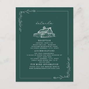 Carte D'accompagnement Rustic Barn Emerald Green Détails du Mariage de au