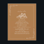 Carte D'accompagnement Rustic Barn Goldenrod Détails du Mariage de automn<br><div class="desc">Illustration d'art linéaire de grange au sommet avec bordure botanique et arrière - plan couleur Goldenrod.</div>