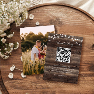 Carte D'accompagnement Rustic Barn Mariage de bois QR Code RSVP