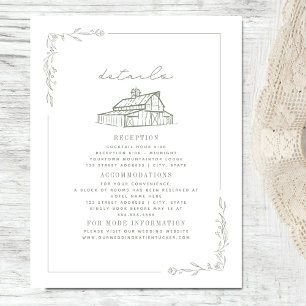 Carte D'accompagnement Rustic Barn Sage Green White Détails du Mariage de