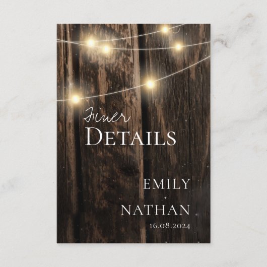 Carte D'accompagnement Rustic Barn Wood String Lights Détails du Mariage (Devant)