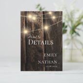 Carte D'accompagnement Rustic Barn Wood String Lights Détails du Mariage (Debout devant)