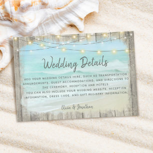 Carte D'accompagnement Rustic Beach Wood String Lights Détails du Mariage