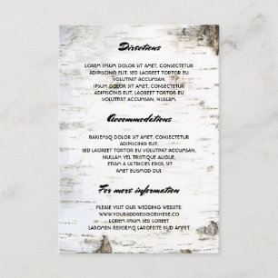 Carte D'accompagnement Rustic Birch Bark Détails du Mariage - Information