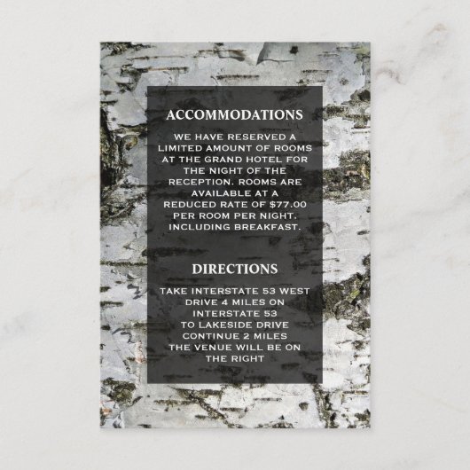 Carte D'accompagnement Rustic Birger Tree Bark Détails Mariage moderne (Devant)