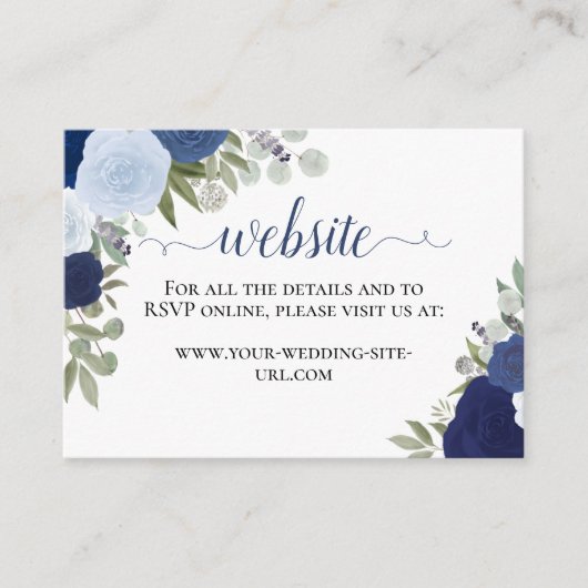 Carte D'accompagnement Rustic Blue Watercolor Rose site Mariage (Devant)