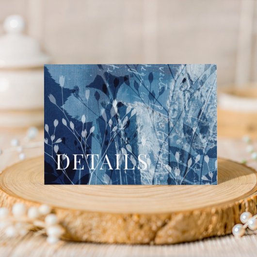 Carte D'accompagnement Rustic Blue & White Botancial Wedding Details