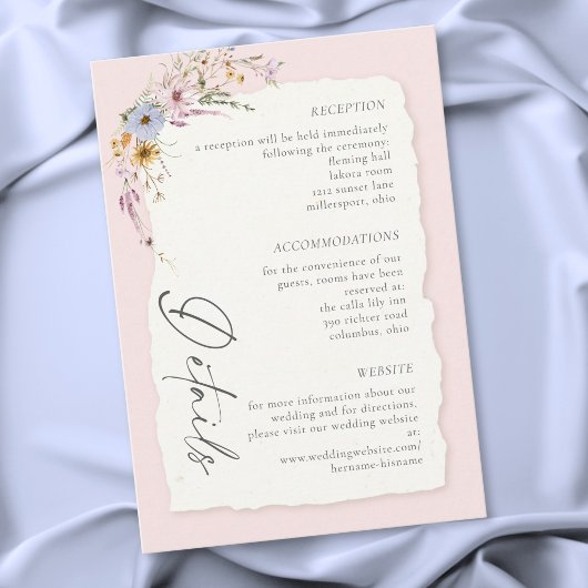 Carte D'accompagnement Rustic Blush Pink Romantic Wildflower Wedding