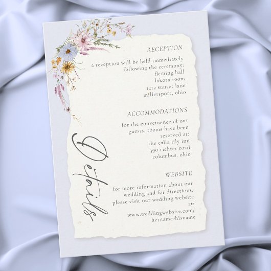 Carte D'accompagnement Rustic Blush Pink Romantic Wildflower Wedding