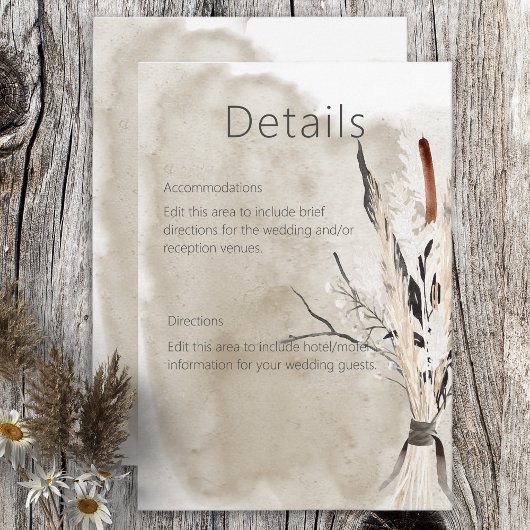 Carte D'accompagnement Rustic Boho Bouquet Moderne Détails du Mariage