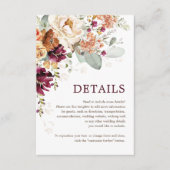 Carte D'accompagnement Rustic Boho Bourgogne Détails du Mariage Floral (Devant)