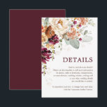 Carte D'accompagnement Rustic Boho Bourgogne Détails du Mariage Floral<br><div class="desc">Ces belles cartes de détails floraux boho peuvent être personnalisées avec votre libellé. Si vous souhaitez réorganiser davantage le style et l'emplacement du texte,  veuillez appuyer sur le bouton "Cliquez pour customiser plus loin".</div>