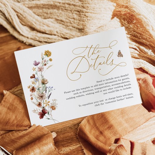 Carte D'accompagnement Rustic Boho Fleur sauvage Garden Détails du mariag