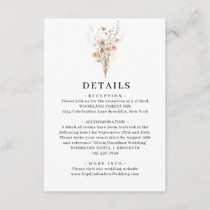 Carte D'accompagnement Rustic Boho Fleur sauvage Watercolor Détails du Ma