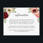 Carte D'accompagnement Rustic Boho Floral Mariage Détails Information<br><div class="desc">Remettez à vos invités mariages les détails importants entourant votre mariage avec une carte d'information contenant toutes les informations. Ce design rustique d'inspiration boho a des coins aquarelle fleuris dans des teintes riches mélangées de rouge bordeaux, blanc cassé, pêche rousse et rose avec des verdure et des accents fleurs sauvages....</div>