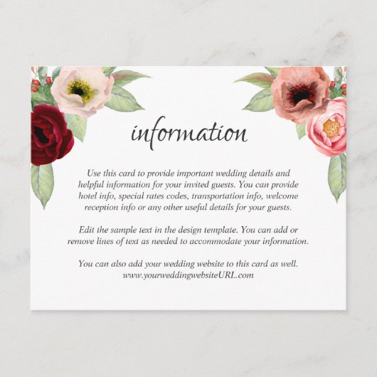Carte D'accompagnement Rustic Boho Floral Mariage Détails Information (Devant)
