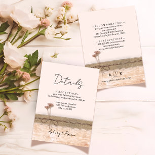 Carte D'accompagnement Rustic Boho Wood Blush Fleur sauvage Détails Maria