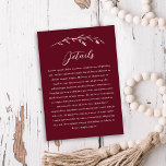 Carte D'accompagnement Rustic Bourgogne - Détails du Mariage Fleur sauvag<br><div class="desc">Cette belle carte rustique de boîtier mariage dispose d'un joli arrière - plan bordeaux avec des fleurs sauvages blancs dessinés à la main et une typographie élégante. Utilisez ce modèle de carte pour les détails, les directions, les logements, etc. C'est le design parfait pour un mariage rustique mais élégant. Cette...</div>