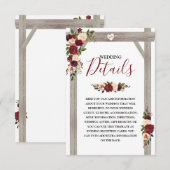 Carte D'accompagnement Rustic Bourgogne Détails du Mariage Floral (Devant / Derrière)