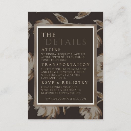 Carte D'accompagnement Rustic Brown Botanical Pattern Wedding (Devant)
