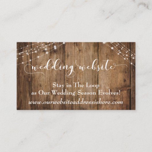 Carte D'accompagnement Rustic Brown Wood & Lights Site Mariage (Devant)