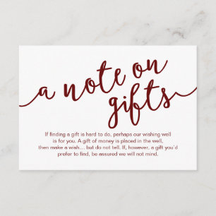 Carte D'accompagnement Rustic Burgundy Script, Une note sur les cadeaux