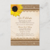 Carte D'accompagnement Rustic Burlap Dentelle Tournesol Réception de mari (Devant)
