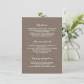 Carte D'accompagnement Rustic Burlap Détails du Mariage - Informations (Debout devant)