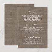 Carte D'accompagnement Rustic Burlap Détails du Mariage - Informations (Devant / Derrière)