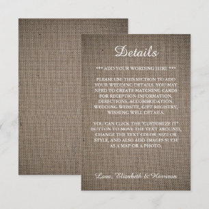 Carte D'accompagnement Rustic Burlap Mariage Détail